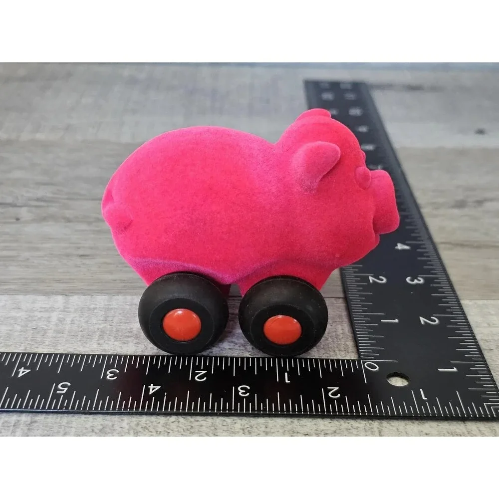 Rare Magenta Pink Soft Velvety Pig Microvehicle Car Toy 3